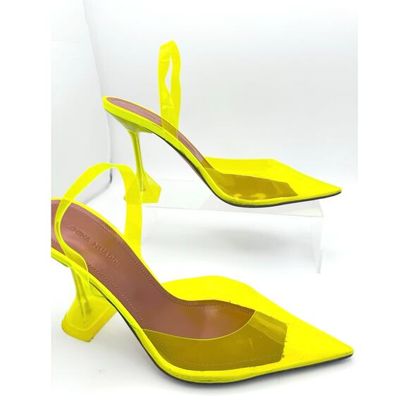 AMINA MUADDI NEON YELLOW PVC HOLLI SLING PARTY HEELS size 37 - Picture 9 of 12